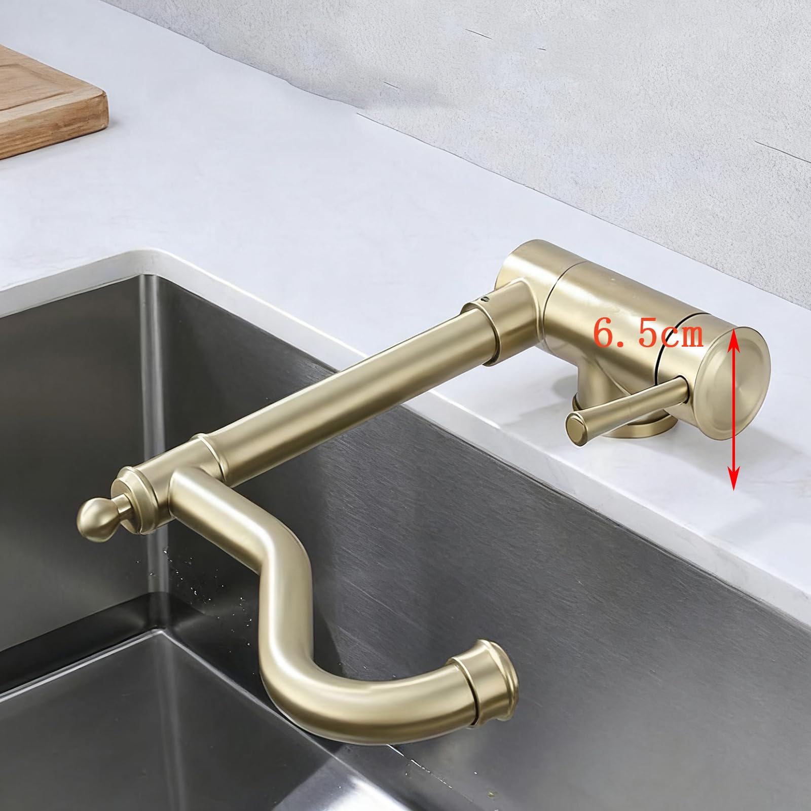 Grifo de Cocina para Ventana Grifo Abatible Cocina Oro Cepillado Grifo de Fregadero Abatible Acero Inoxidable Giratorio-Cepillado