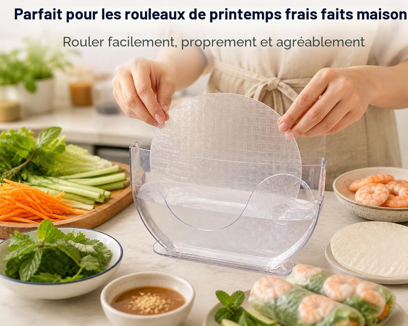 Katai - Lot de 2 supports de bol à eau en papier de riz - Ergonomique, compact et sans BPA et parfait pour les rouleaux de printemps et d'été - Peut contenir jusqu'à 30 papiers - Complet avec