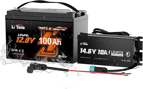 Miniatura 15 de Litime Batería LiFePO4 de motor de arrastre de 12 V 100 Ah (grupo 31), protección a baja temperatura, máx. 15000 ciclos profundos, con cargador de