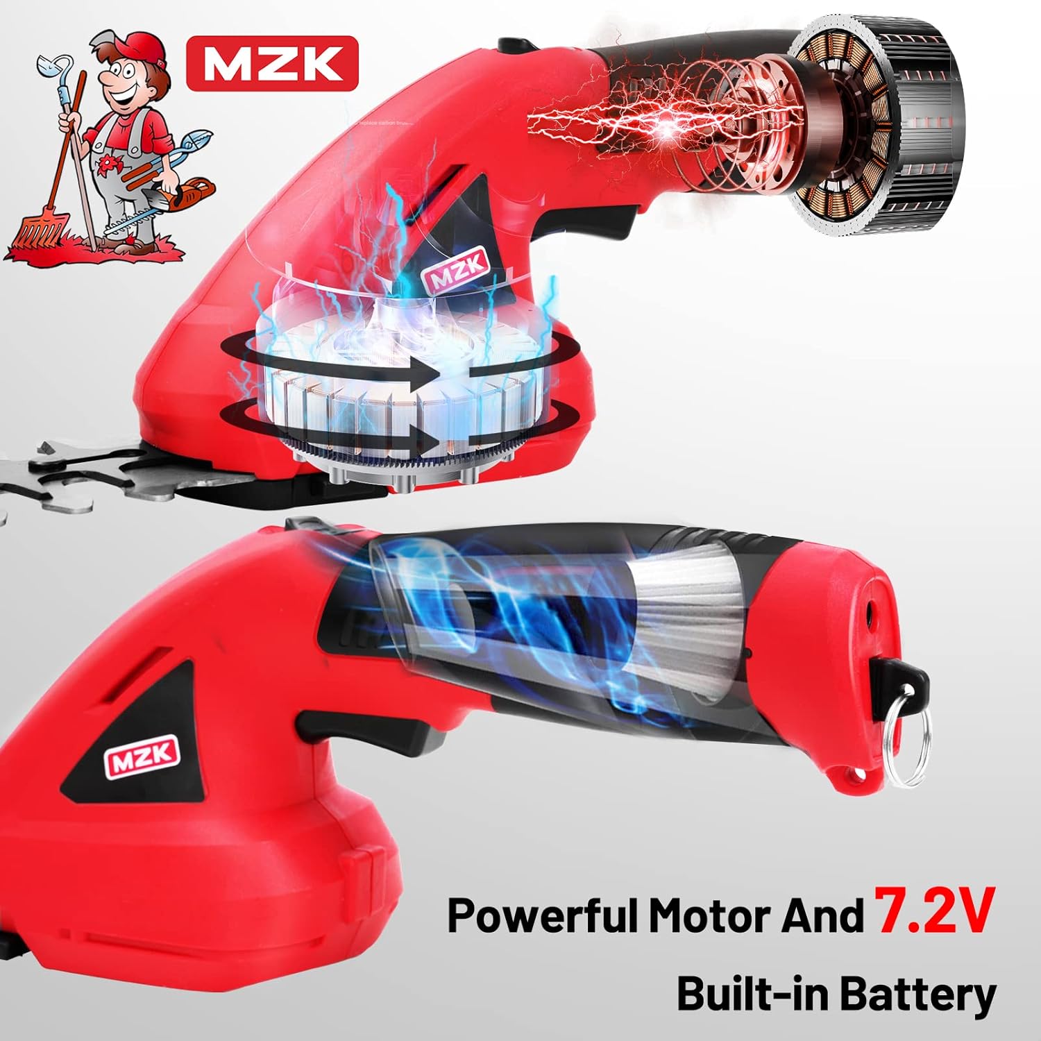 review MZK Cordless Grass Shears & Hedge Trimmer, 7.2V Battery Powered Shrubbery Trimmer, 2 in 1 Handheld Grass Clippers, Electric Grass Trimmer Hedge Trimmer, Grass Cutter with Charger