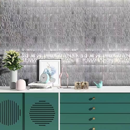 Miniatura 6 de XUANINY Azulejos autoadhesivos para pared de cocina, 10 hojas (11.33 x 11.92 pulgadas por hoja, paquete de 10 unidades) (plateado 10)