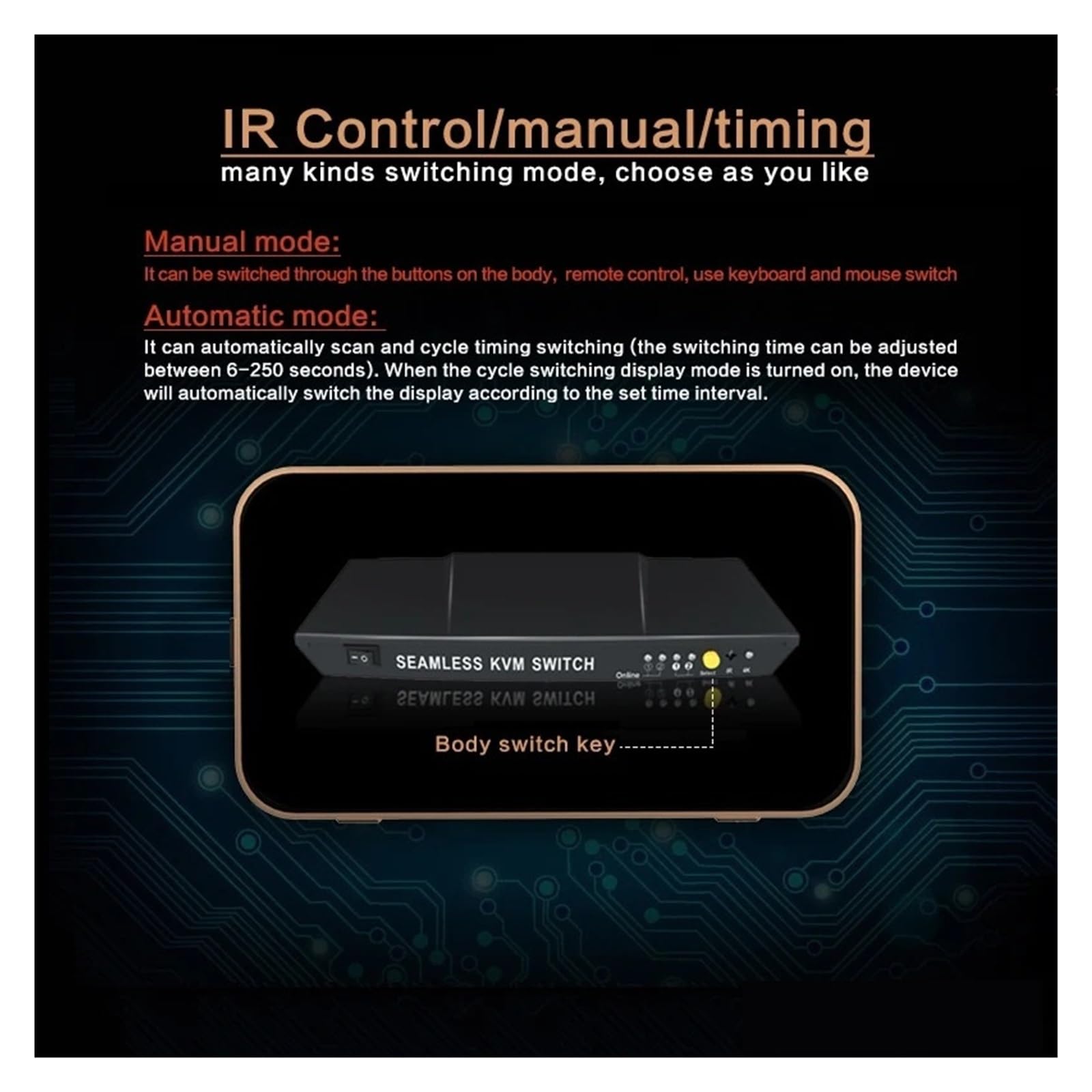 Conmutador KVM USB 2.0 automático con Control Remoto, 4K30Hz, 2x1, multipantalla, for Compartir 2 portátiles y 1 Monitor(Nero)