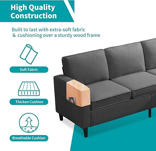 Miniatura 4 de BALUS Sofá combinado convertible de 78 pulgadas de ancho, sofá seccional en forma de L, sofá de lino con otomana de almacenamiento reversible, sala