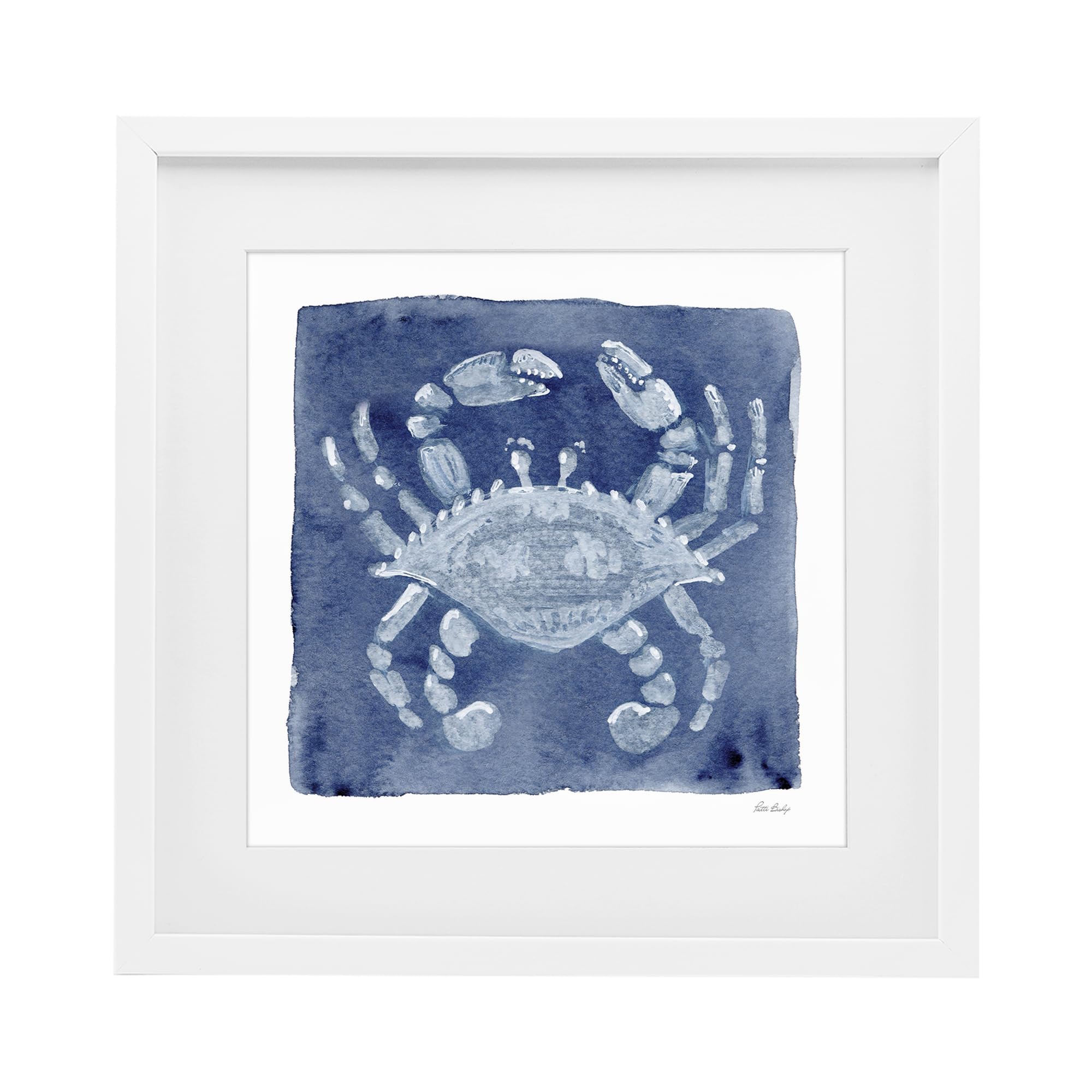 'White Crab on Indigo'| Framed Print Under Glass