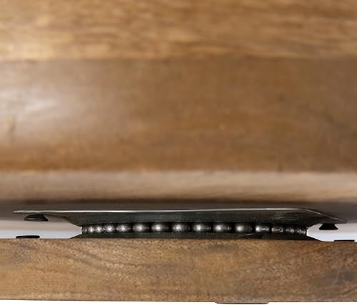 Miniatura 3 de Bloomingville Servidor redondo de madera de mango de 13.75 pulgadas con 2 secciones y centro esmaltado, Natural y Blue Lazy Susan