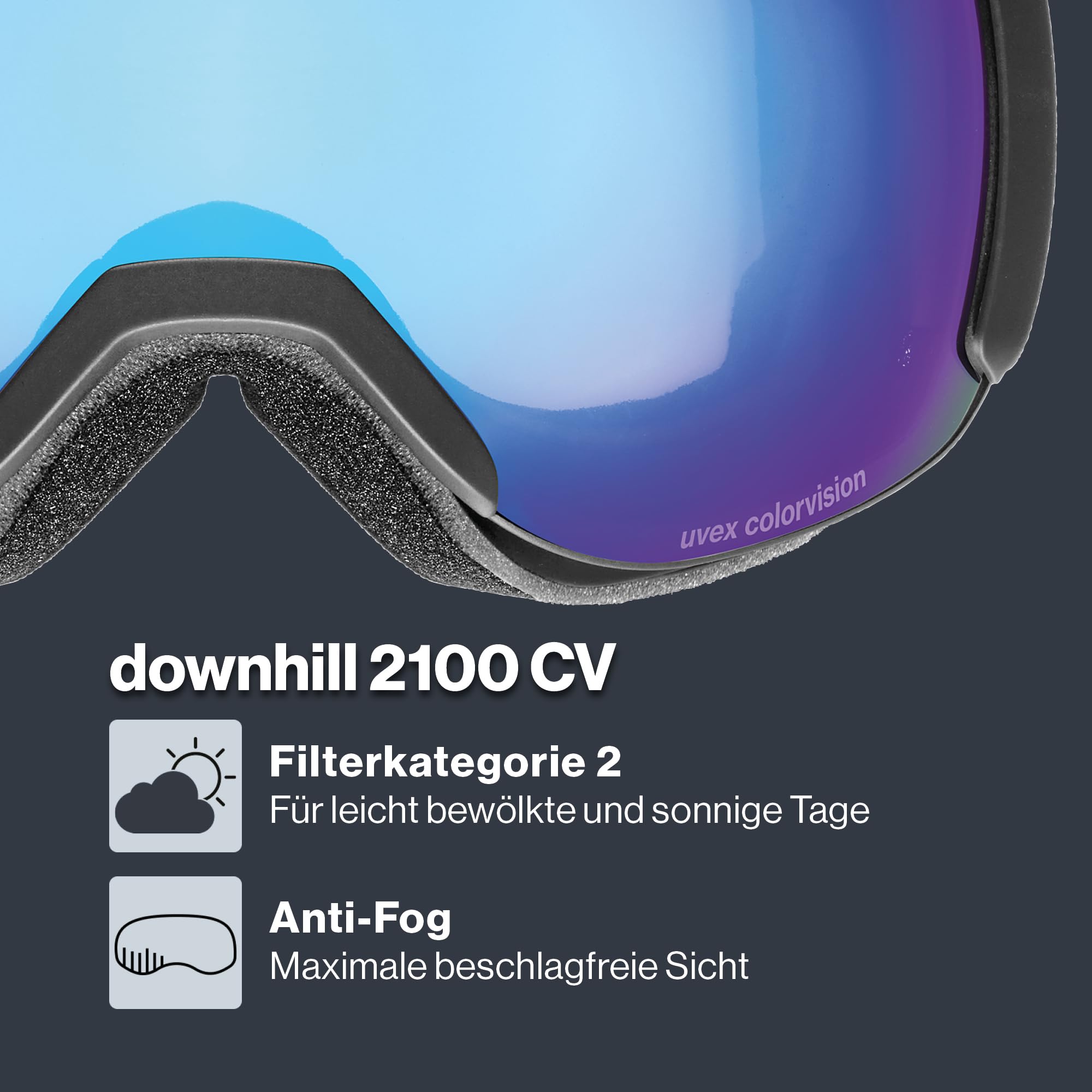 uvex downhill 2100 CV - kontrastverstärkende Skibrille mit schmalem Rahmen und extra weitem Sichtfeld für Damen und Herren