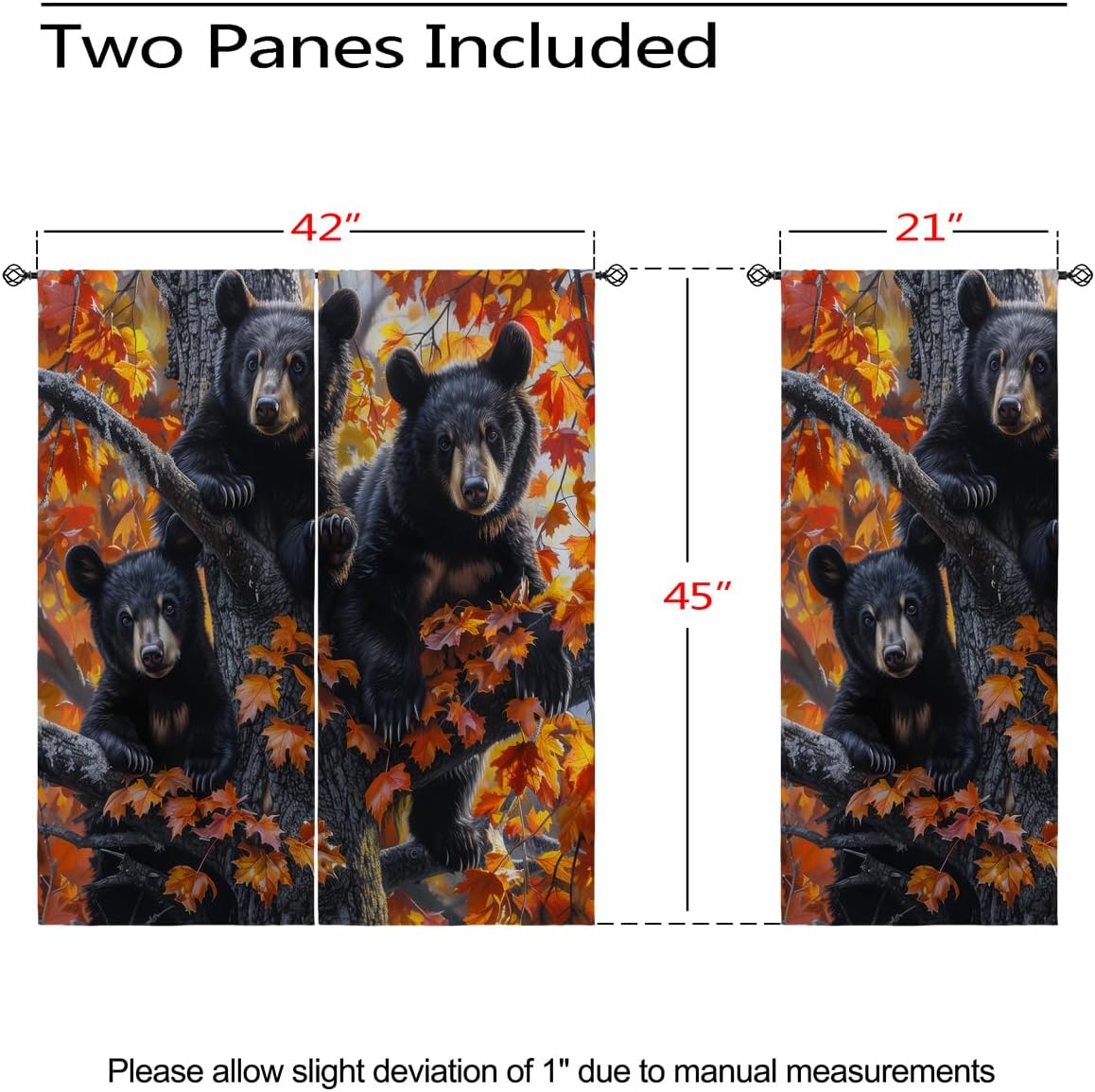 Black Bear Blackout Curtains for Girls Boy Home Decor, Rustic Wildlife Bear Animal Tree Art Grommet Thermal Insulated Drapes Darkening Window Curtain for Bedroom Living Room, 42 x 45 Inch