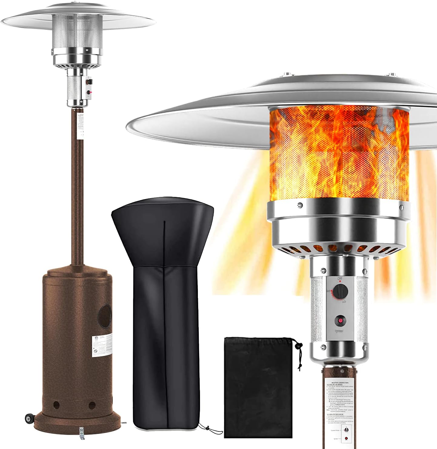 46000 BTU Portable Outdoor Patio Heater - Rapid Heating Space Propane Heater - Commercial & Residential Floor Standing With Wheels and Rain Cover For Christmas,Restaurant,Weeding and Party (Brown)