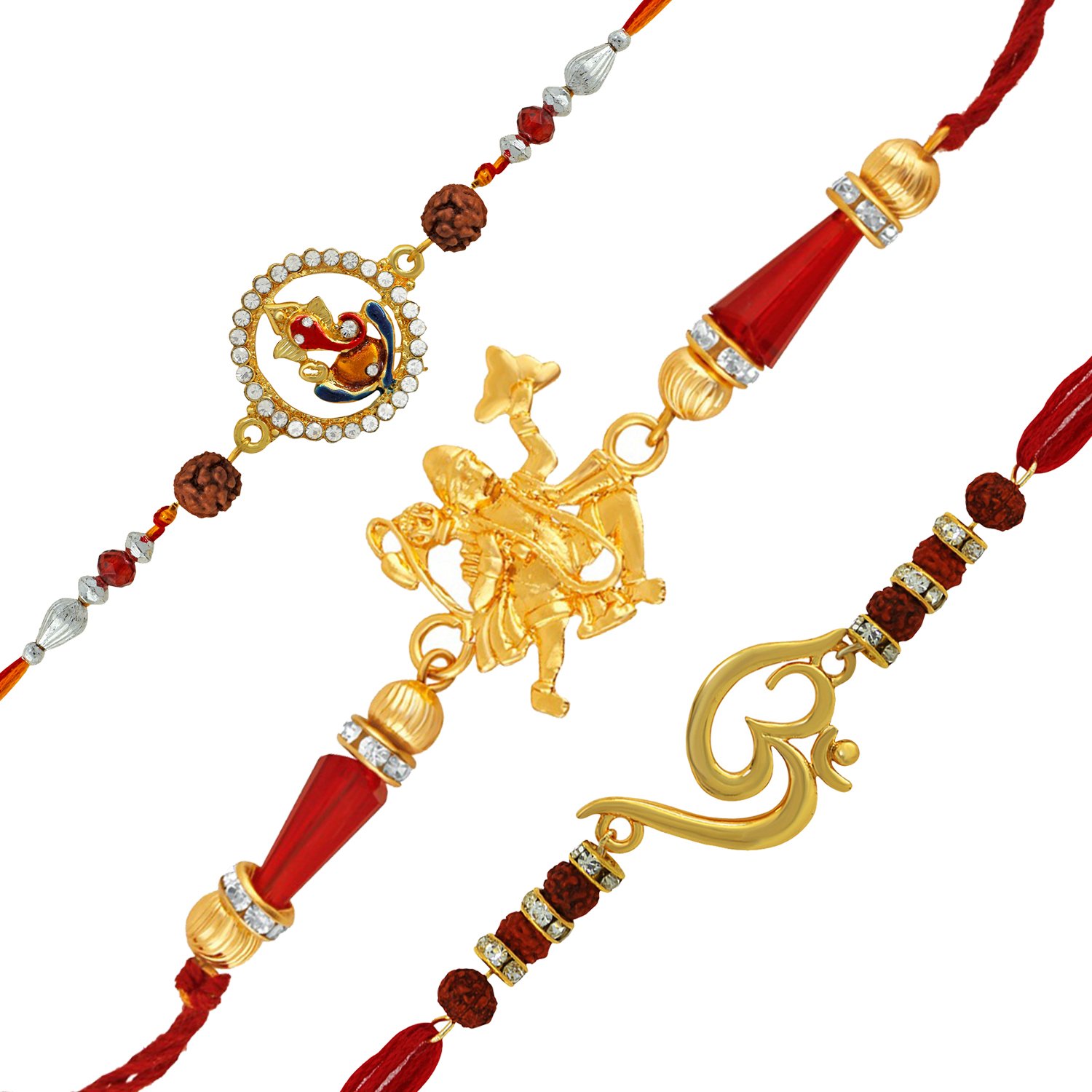 Mahi Combo of 3 Spiritual Hanuman, Ganesha and Om Rakhi Combo with rudraksha and Crystal for Beloved Brother (Bracelet) RCO1104772G For Men (B07FVXYVHK) Amazon Price History, Amazon Price Tracker