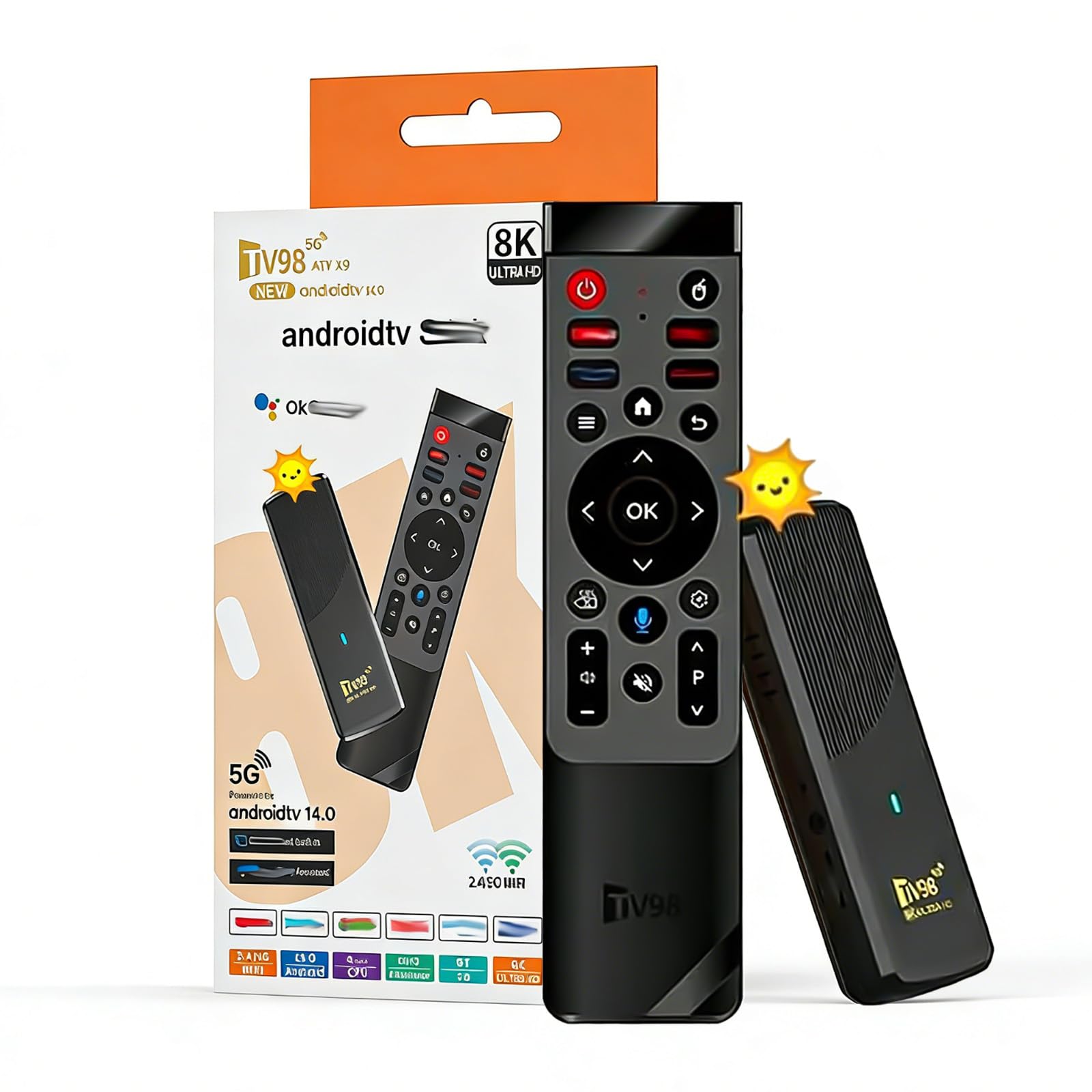 Android 14 OS Bluetooth TV Stick, Streaming Stick 8K, 8 GB RAM, 128 GB ROM, obsługuje Wi-Fi 2,4 G/5 G, odtwarzacz multimedialny HDR10+, lekki i łatwy do przenoszenia