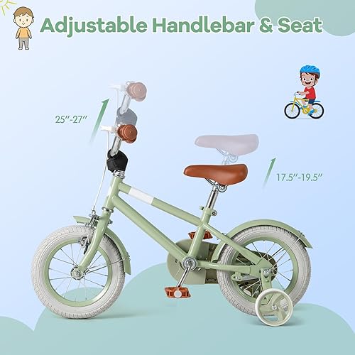 Miniatura 3 de BABY JOY Bicicleta infantil de macarones coloridos, de 12, 14, 16 y 18 pulgadas, bicicleta deportiva para niños con ruedas de entrenamiento, Verde