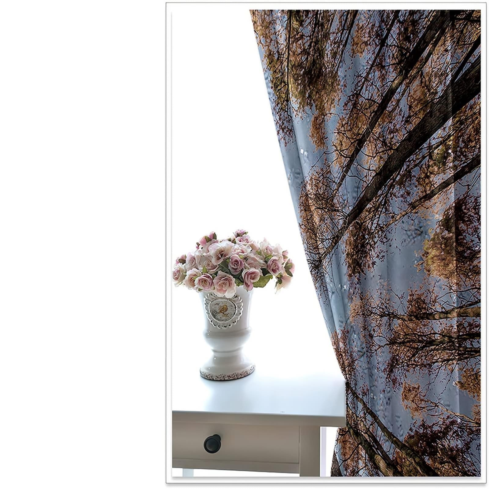 Wycian Küchenvorhänge Vorhang Grau Braun 2 Er Polyester Himmel und Bäume H138 X B102Cm für Schlafzimmer