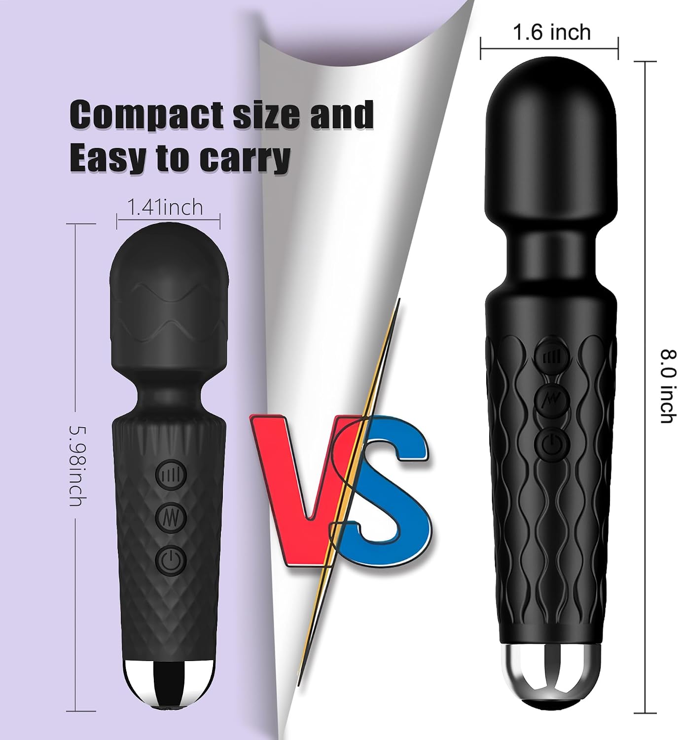 CHARMING Handheld Personal Wand Massager – Waterproof, USB Rechargeable, 20 Vibration Patterns, 8 Speeds, Quiet &, Skin-Soft Silicone for Travel Friendly Relaxation Tool -Black