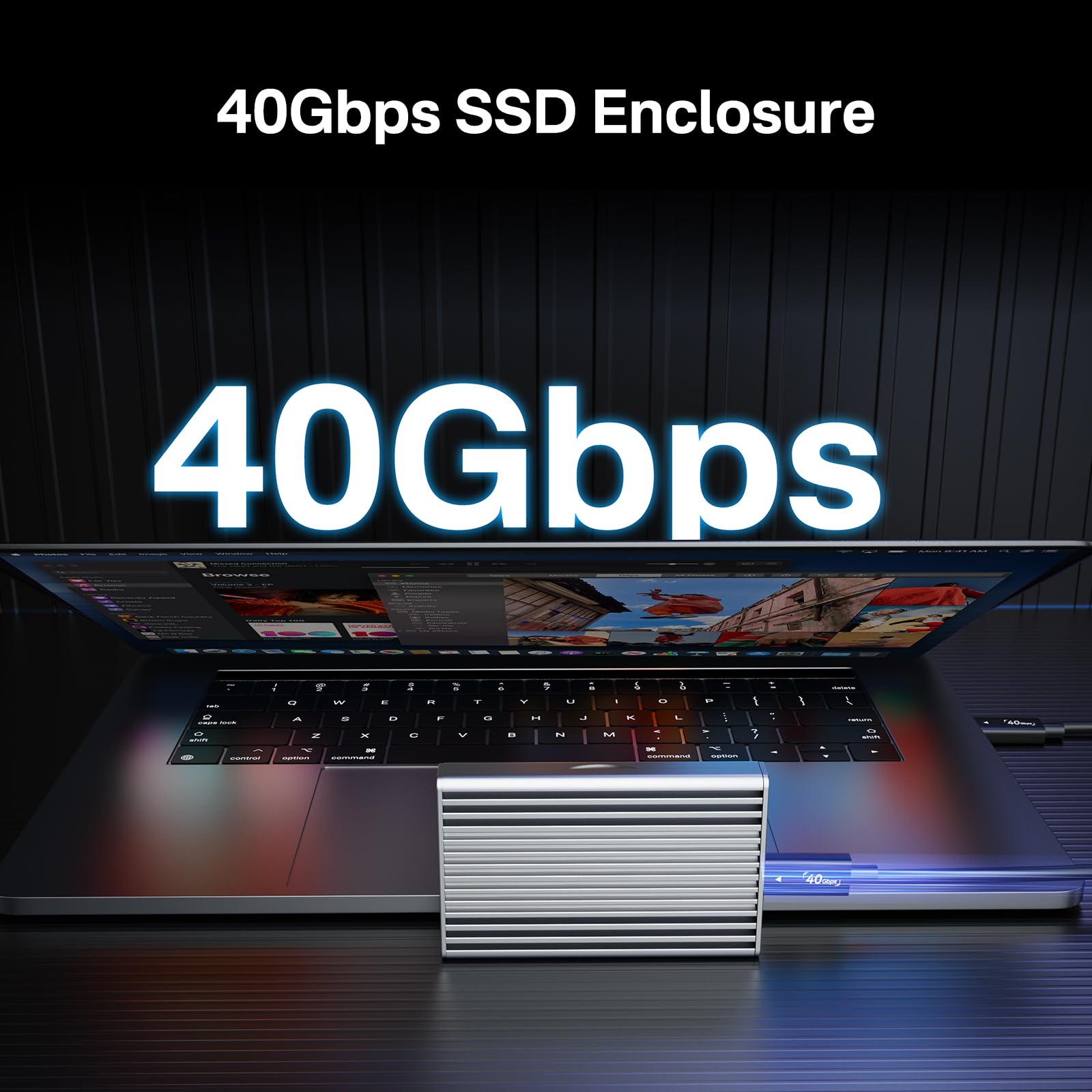 ANYOYO Obudowa dysku SSD M.2 NVMe 40 Gb/s z rozpraszaniem ciepła ze stopu aluminium, bez hałasu, zewnętrzna obudowa SSD kompatybilna z Thunderbolt 4/3/USB4, obsługa dysku SSD M/B+M, bez narzędzi