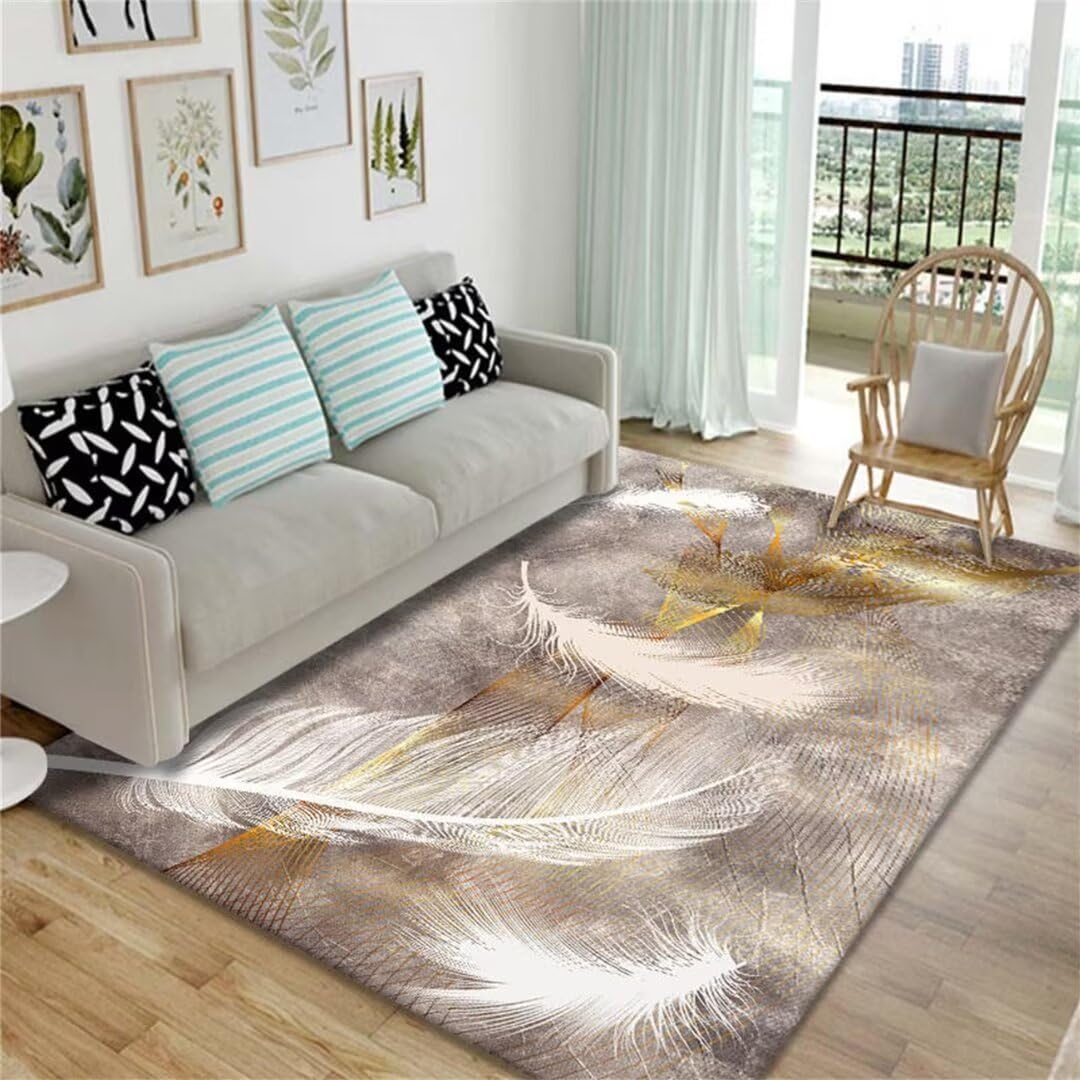 Tapis de salon decoration de la maison jaune motifs plumes