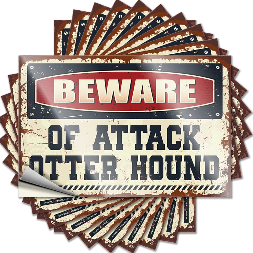 Hardhat Stickers and Decals Beware of Attack Otter Hound Funny Sticker 10 Pcs Prank Stickers for Adults Man Cave Bar(8X12CM)