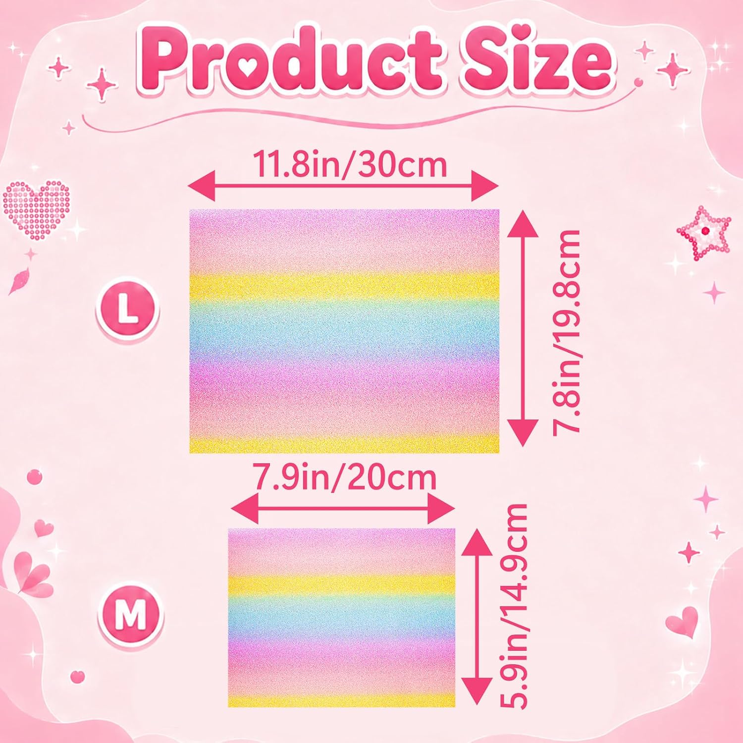 12 PCS M+L Reusable Glitter Fuse Beads Iron Pape, Glitter Fuse Bead Ironing Papers Fit for Decorative Items, Keychains and Greeting Cards