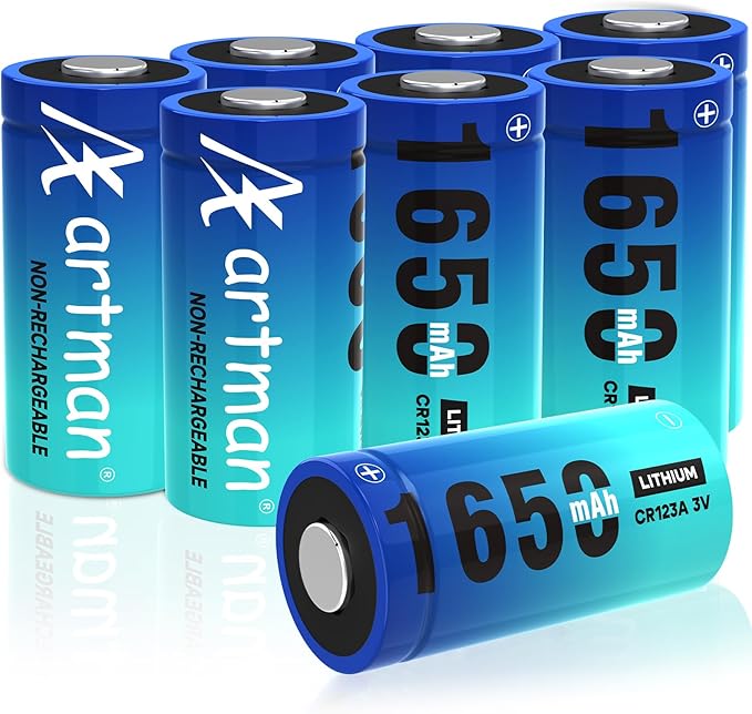 Artman CR123A 3V Lithium Battery 8 Pack, 1650mAh CR123A Lithium Batteries 10 Years Shelf Life, CR17345 CR17335 3 Volt CR 123A Battery Compatible with Flashlight Microphone (Non-Rechargeable)