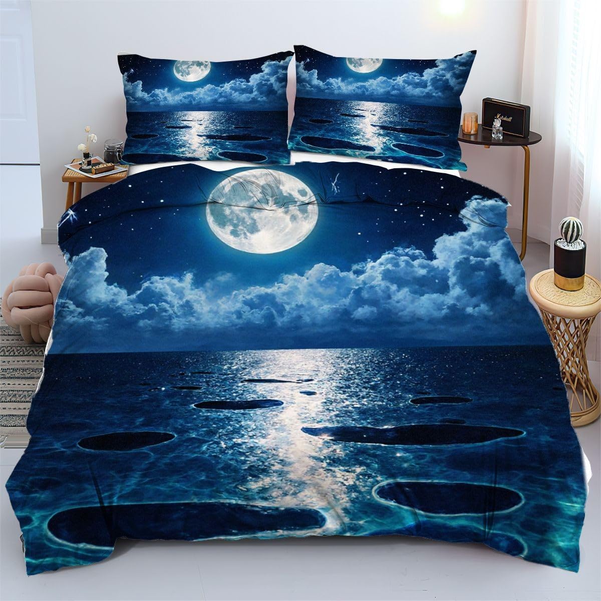Housse de couette 90x190 cm mer bleue en microfibre douce