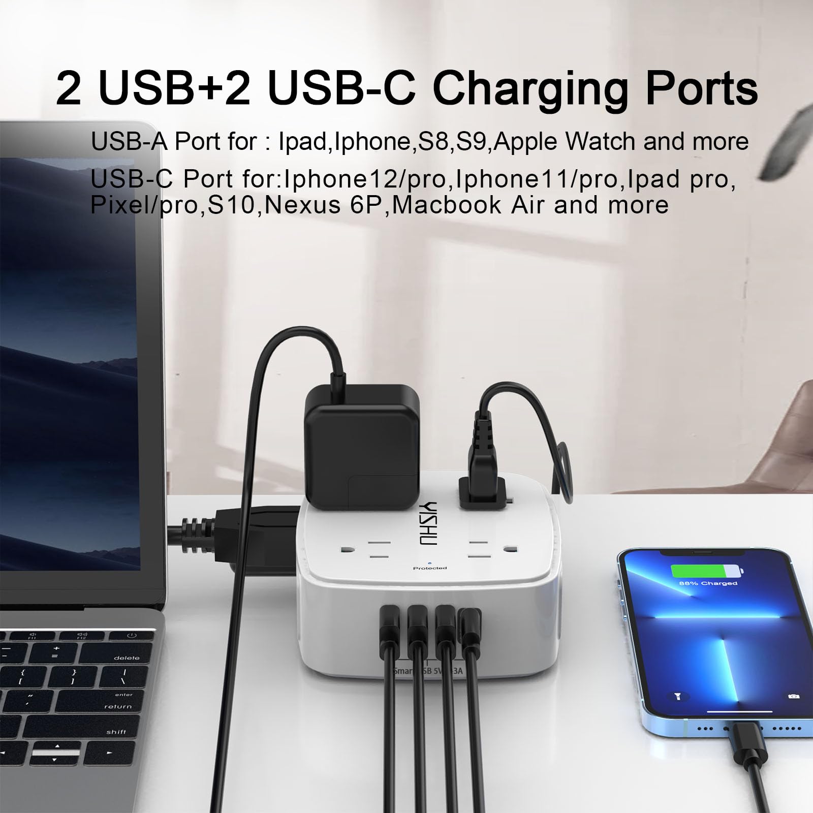 6Ft Surge Protector Power Strip with 8 Outlets & 4 USB Ports D78553