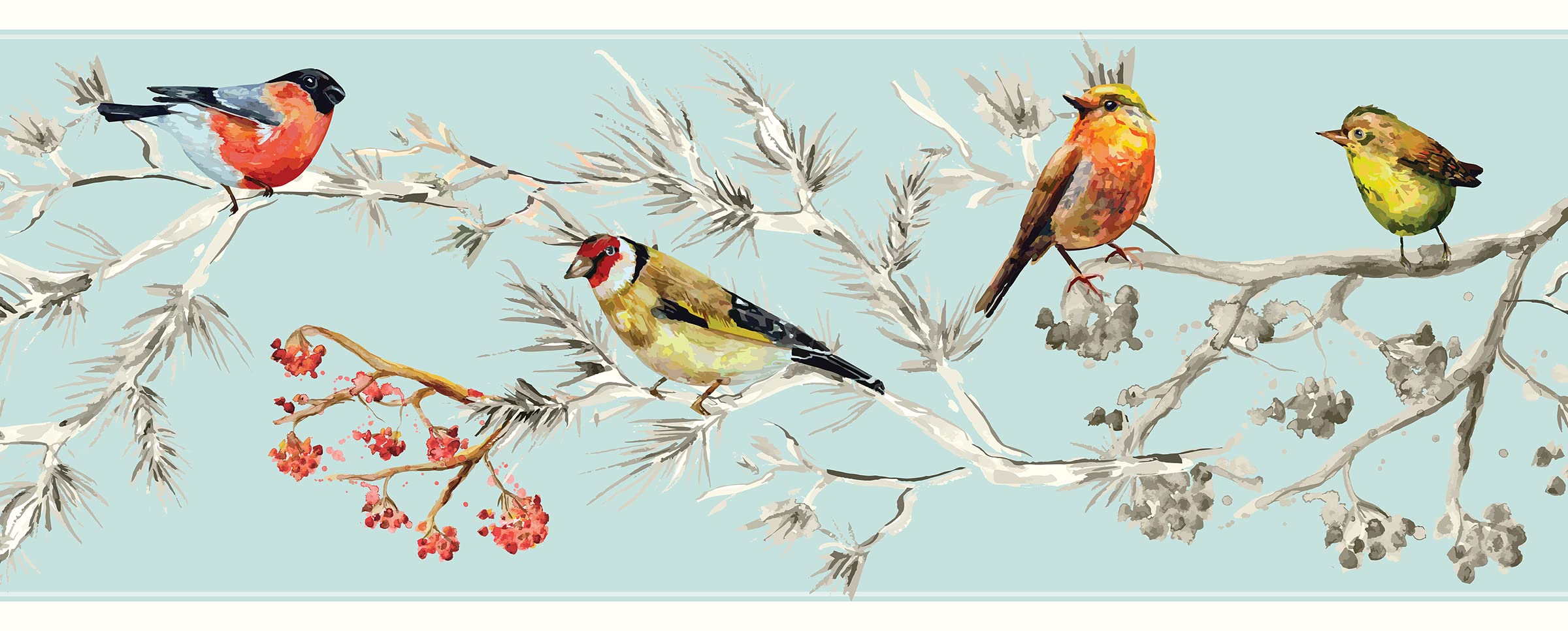 Frise de papier peint à décoller et coller sans résidus oiseau bleu rose 4,6 m