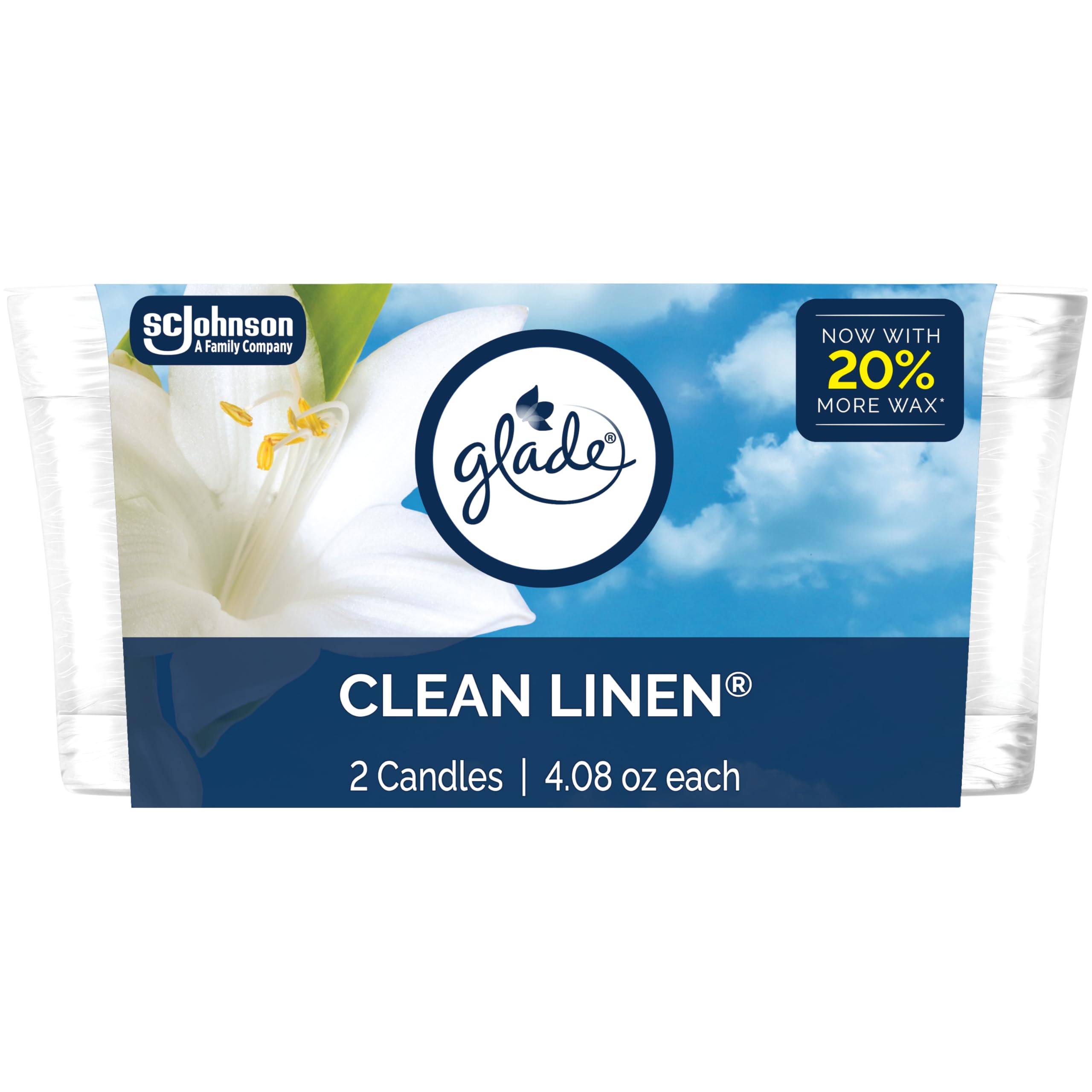  Glade 1-Wick Scented Candle Jar Clean Linen Air Freshener Essential Oils |08 Oz 2 Count
| Glade Clean Linen Scented Can