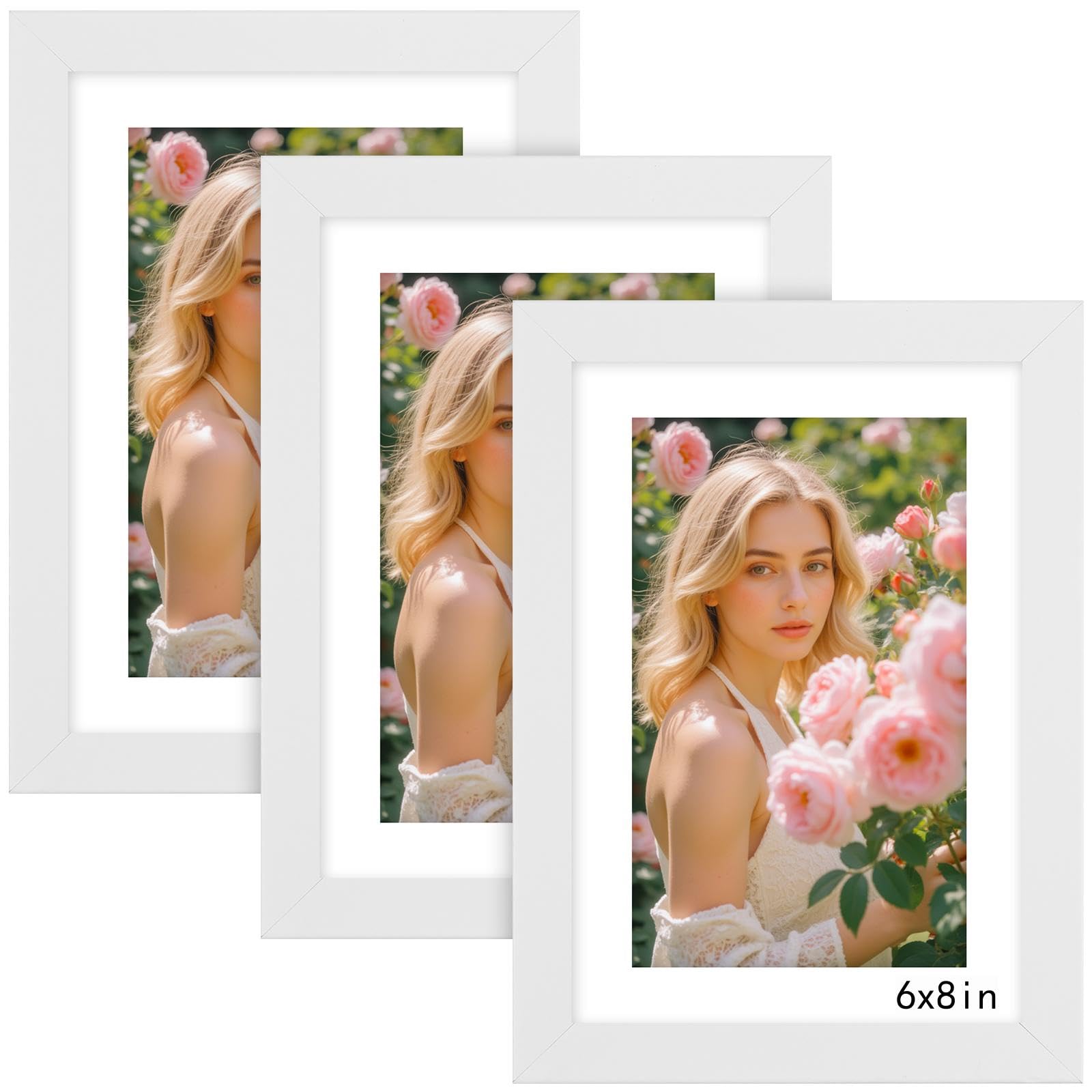 8x6 Photo Frame White - 3 Pack 6x8 Picture Frames with Mount, Photo Frames 8x6 Picture Frame for Wall Mount & Desktop