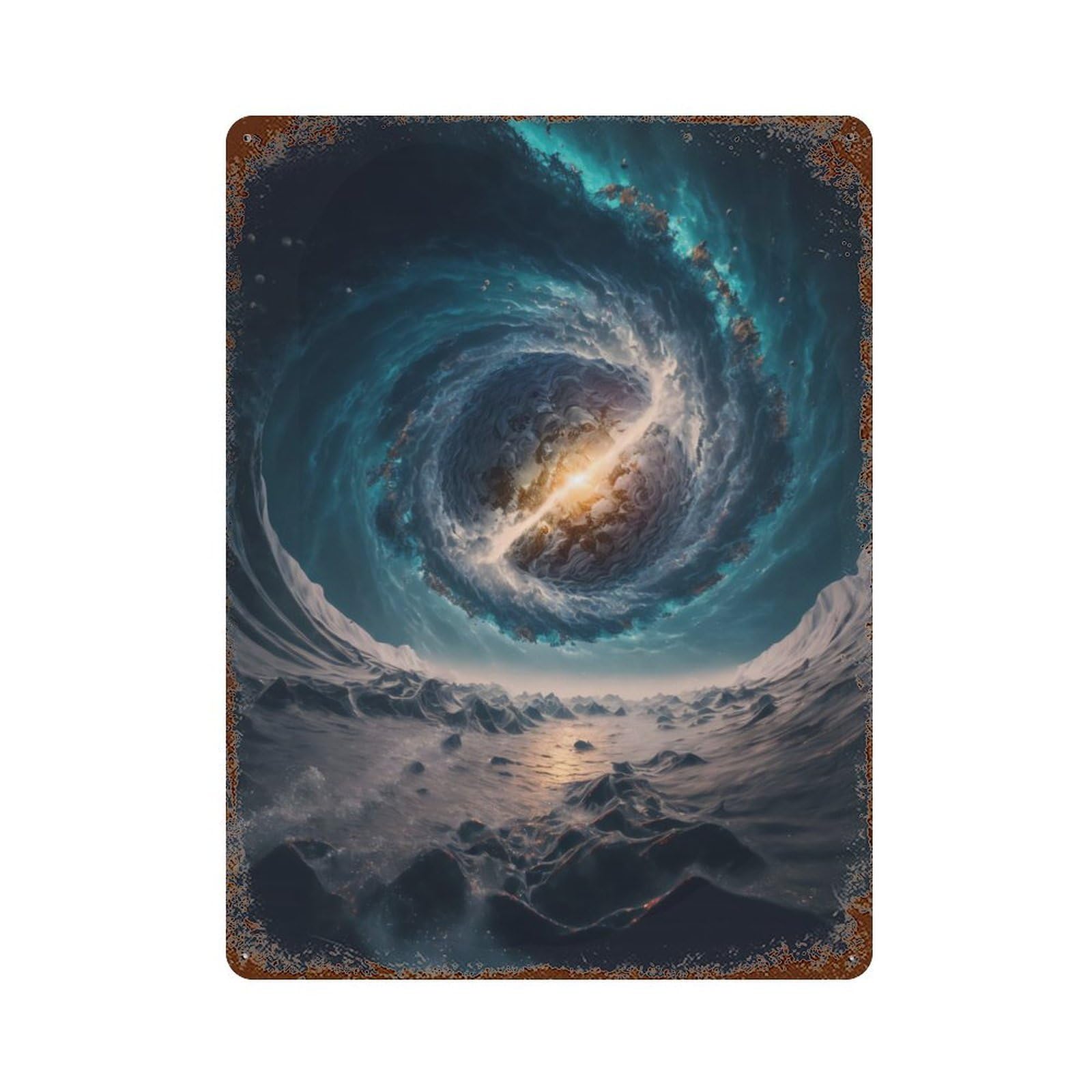 Garage Style Black Hole Ocean Vortex Distressed Metal Wall Sign 15.7"x11.8", Novelty Wall Decor for Bar And Workshop