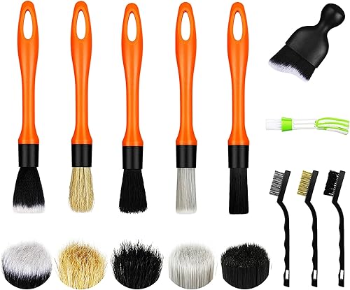 Juego de cepillos para detalles de automóvil, pelo de jabalí suave, kit de limpieza para detalles, perfecto para plumero de automóvil, ruedas,