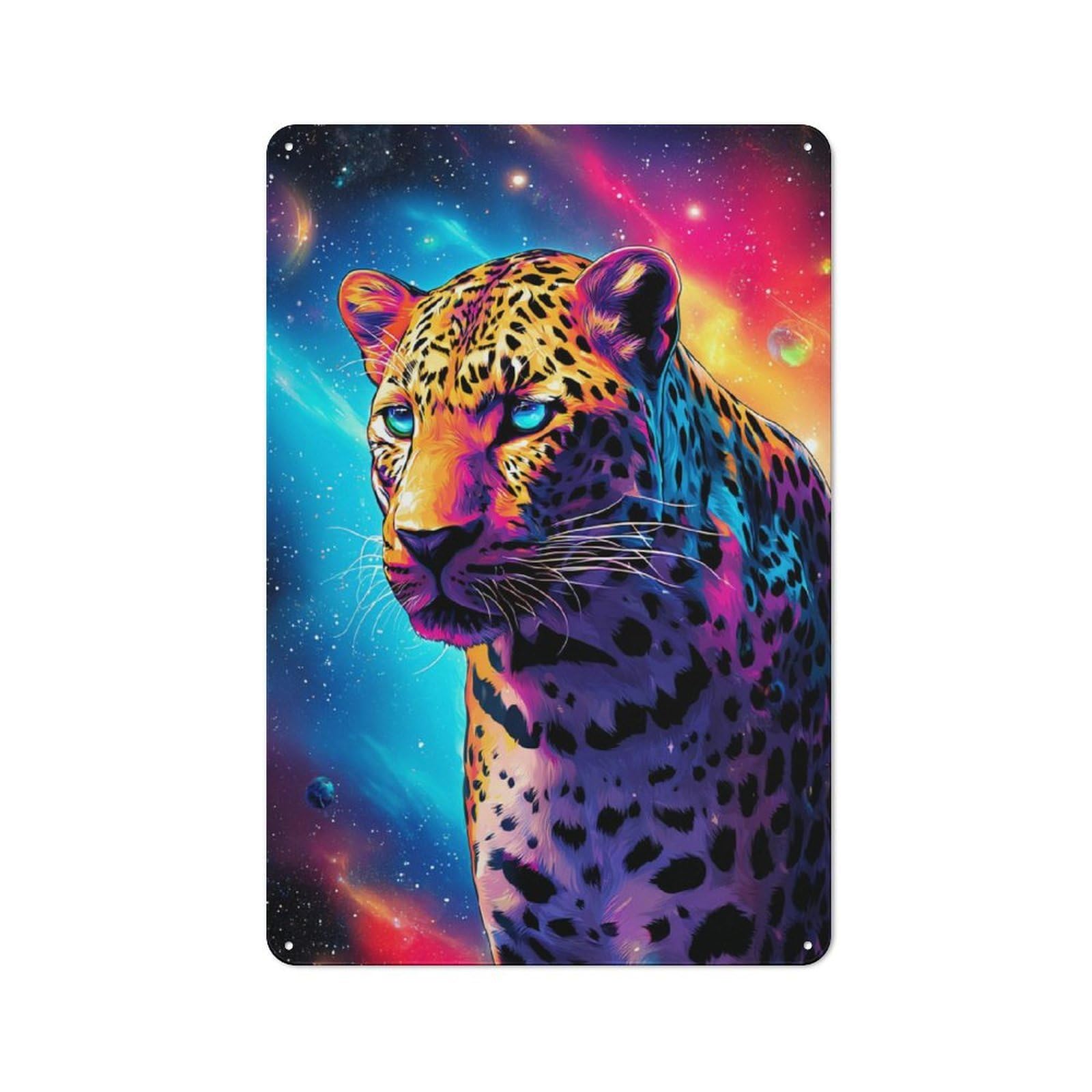 Junmoney Cosmic Leopard Portrait Smart Metal Wall Decor 30X20cm, Office Metal Sign For Office, Study, Studio Or Hallway