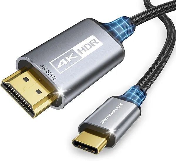 SWITCHFLUX USB-C to HDMI Cable 6Ft [4K@60Hz] High-Speed USB Type C to HDMI 2.0 Braided Cord (Thunderbolt 3/4 Compatible) for iPhone 15 Series, MacBook Pro/Air, iPad Pro, Galaxy S8 to S23