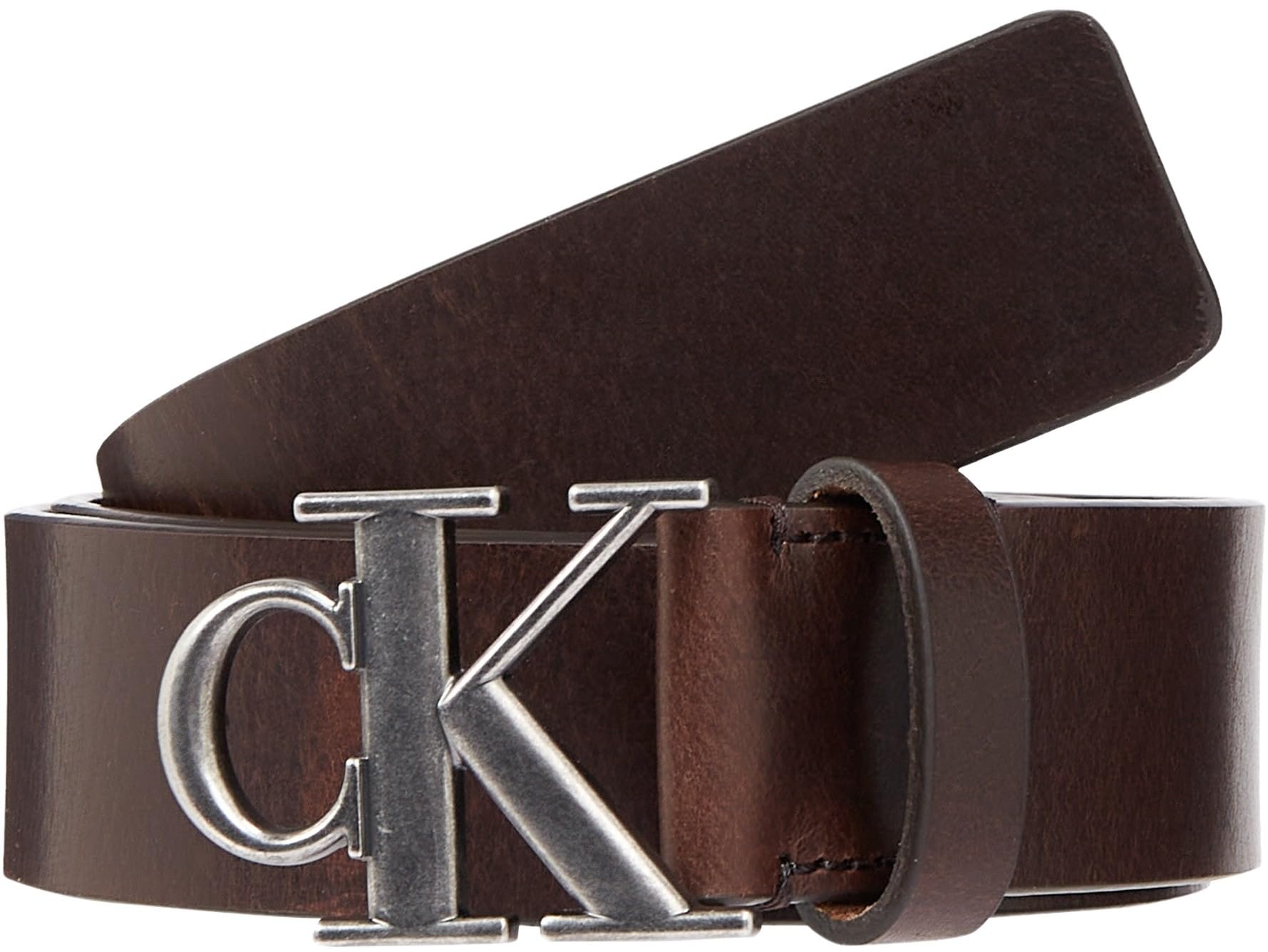Calvin Klein Jeans Men's Round Mono Plaque Leather Belt, Brown (Bitter Brown), 53,1 inches