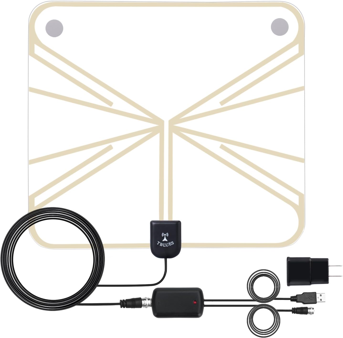 Amplified Indoor HDTV Antenna 60 Miles Range, Digital HDTV Antenna, Detachable Amplifier Long Range Indoor TV Antenna 1080P,16.4ft Long Coaxial Cable