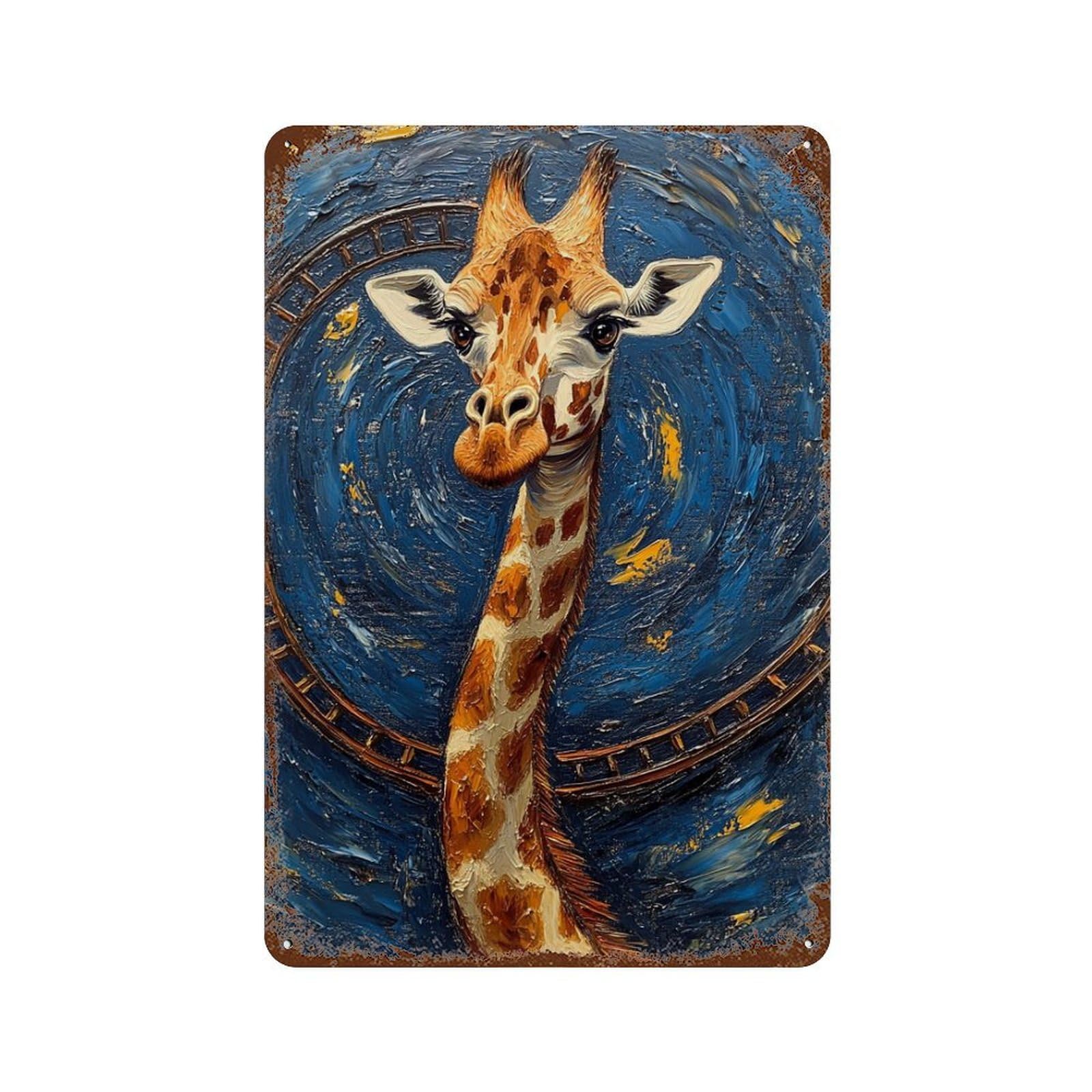 Giraffe Art Print Poster-1 Rust Effect Tin Sign 11.8"x7.9", Farmhouse Wall Decor for Living Room, Hallway And Home Decor
