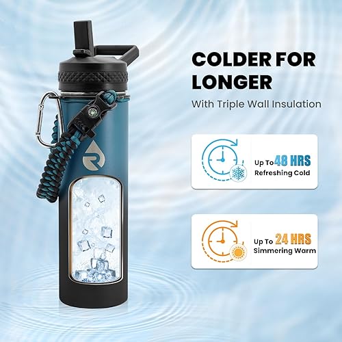 Vista 2 de Botella de agua aislada de 20 onzas, de acero inoxidable al vacío de triple pared (fría durante 48 horas), a prueba de fugas y sin bisfenol A
