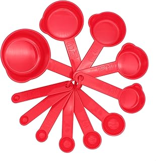 KUFUNG Kitchen Baking Plastic Measuring Spoon &Cups Set for Dry or Liquid (11 pcs, Red)