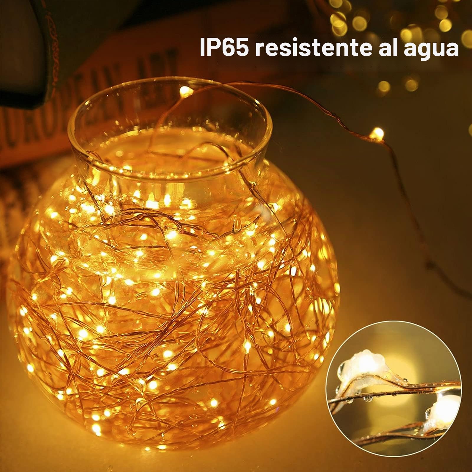 Suright Guirnalda Luces, 2 x 12M Luces LED Pilas Impermeable Exterior Interior, 120 LED Cadena Luces LED Decoración para Navidad Guirnalda Jardín Habitación Terraza Pared Cortina - Amarillo Cálido