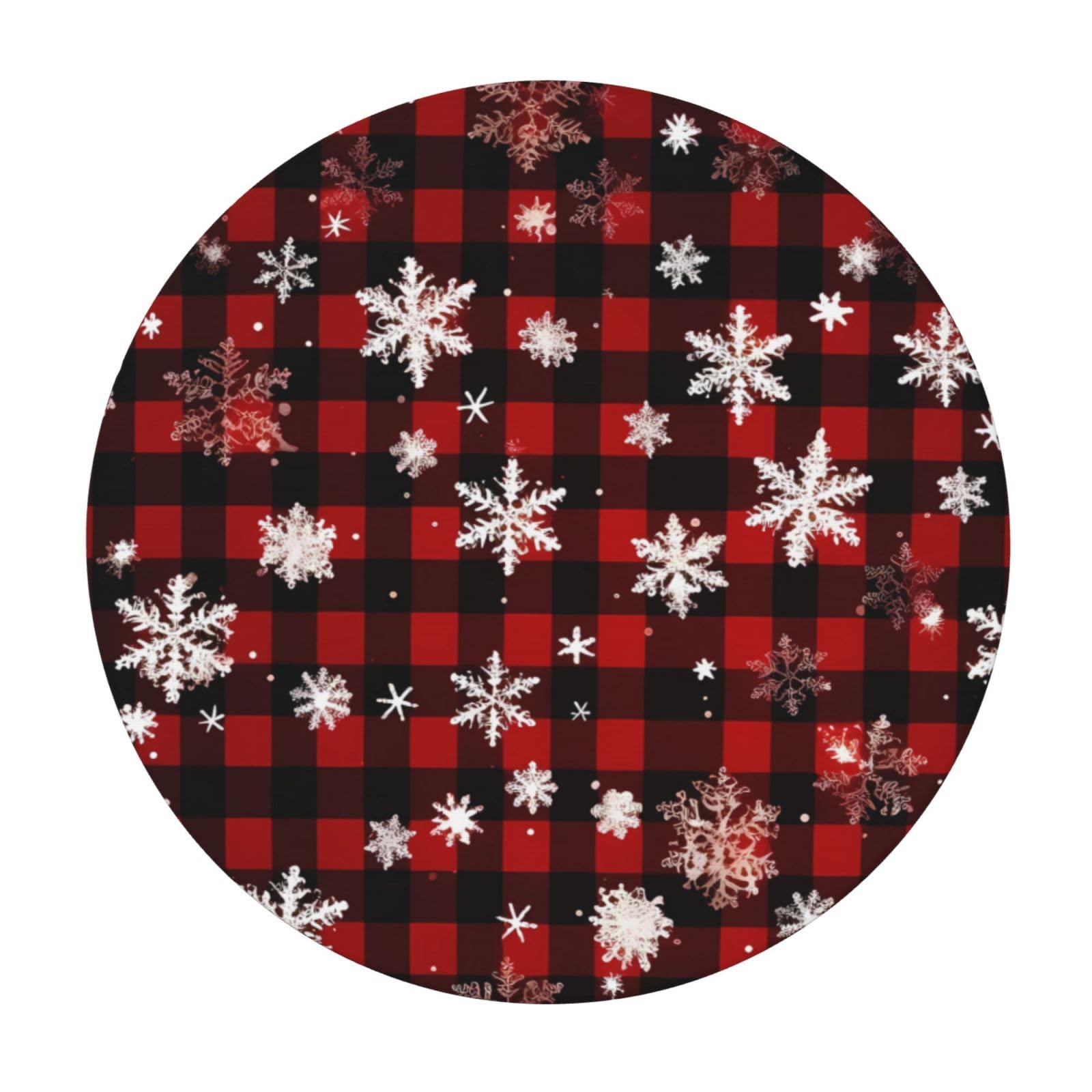XYFCS Round Fitted Tablecloth Winter Snowflake Buffalo Plaid Xmas Table Cloth with Elastic Edged Waterproof Wipeable Round Table Cover for Patio Parties Outdoor Decor, 40