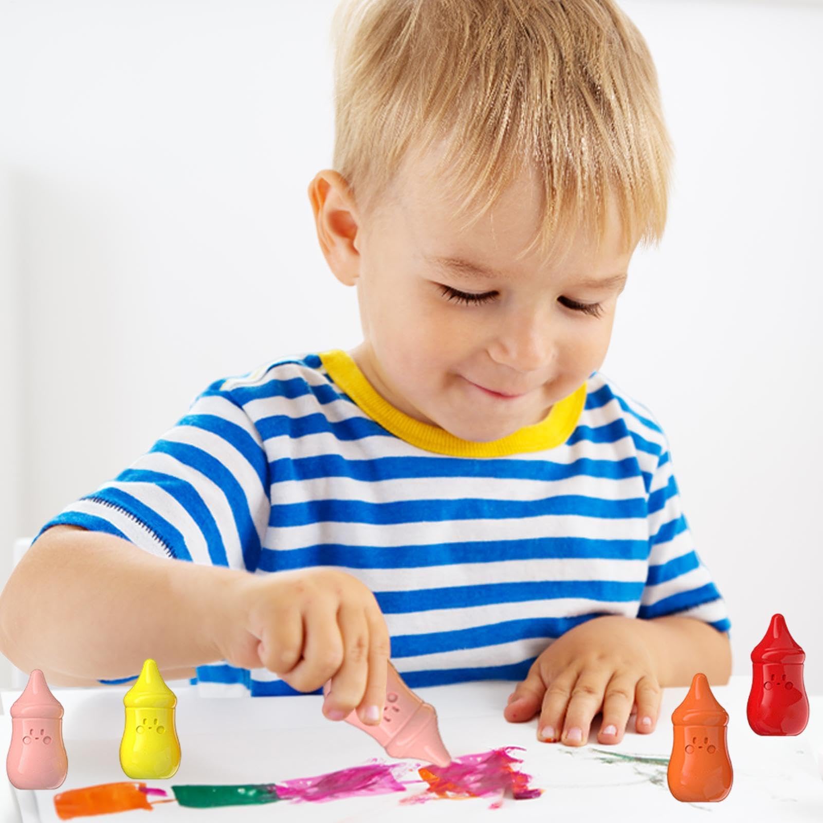 Wax Coloring Crayons - Easy Grip Painting Pencils, Washable Smooth Wax Sticks, Bright Colorful Design | Kids Drawing Supplies, Creative Nursery School Playroom Non Noxious Safe Anti Stain Pastel Too