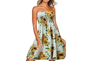 Women's Sunflower Tube Top Summer Beach Dress Cover Up Sundress