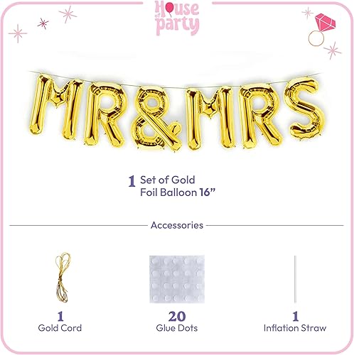 Miniatura 8 de HOUSE OF PARTY Globos dorados de aluminio con texto en inglés "Miss To Mrs", globos de 16 pulgadas, globos de compromiso para decoraciones de fiesta
