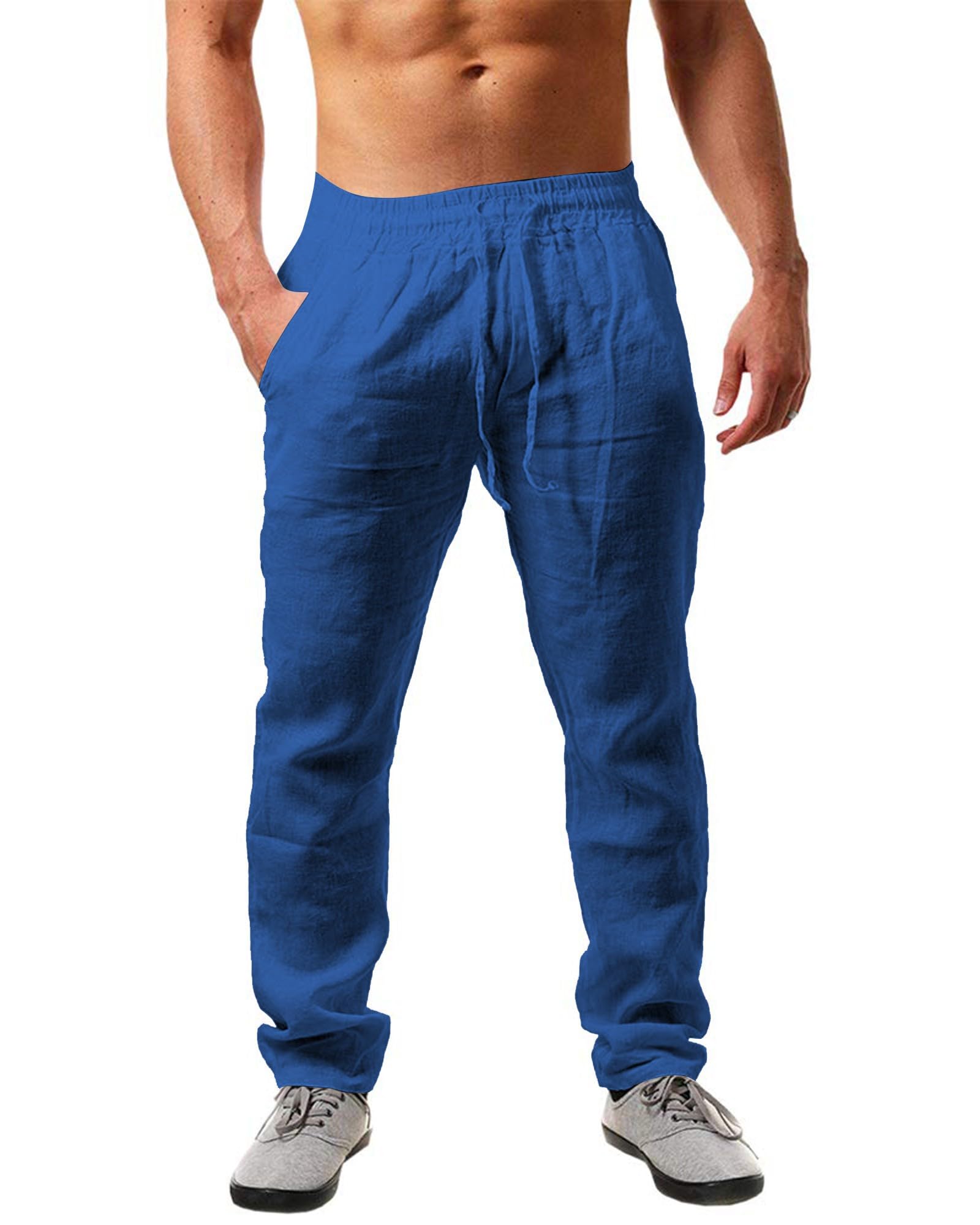 NEMXCE Leinenhose Herren Lang Leichte Sommerhose Herren Loose Fit Freizeithose mit Taschen Kordelzug für Urlaub Strand Yoga Alltag