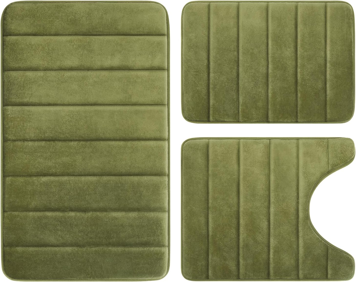 BYSURE Sage Green Memory Foam Bathroom Rug Set 3 Piece, Non