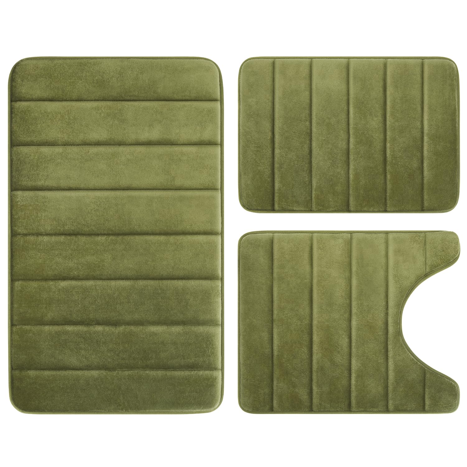 BYSURE Sage Green Bathroom Rugs Sets 3 Piece Memory Foam Non Slip Bath Mats for Bathroom Floor, Soft Washable Bathroom Mats and Rugs Sets for Toilet Shower Sink
