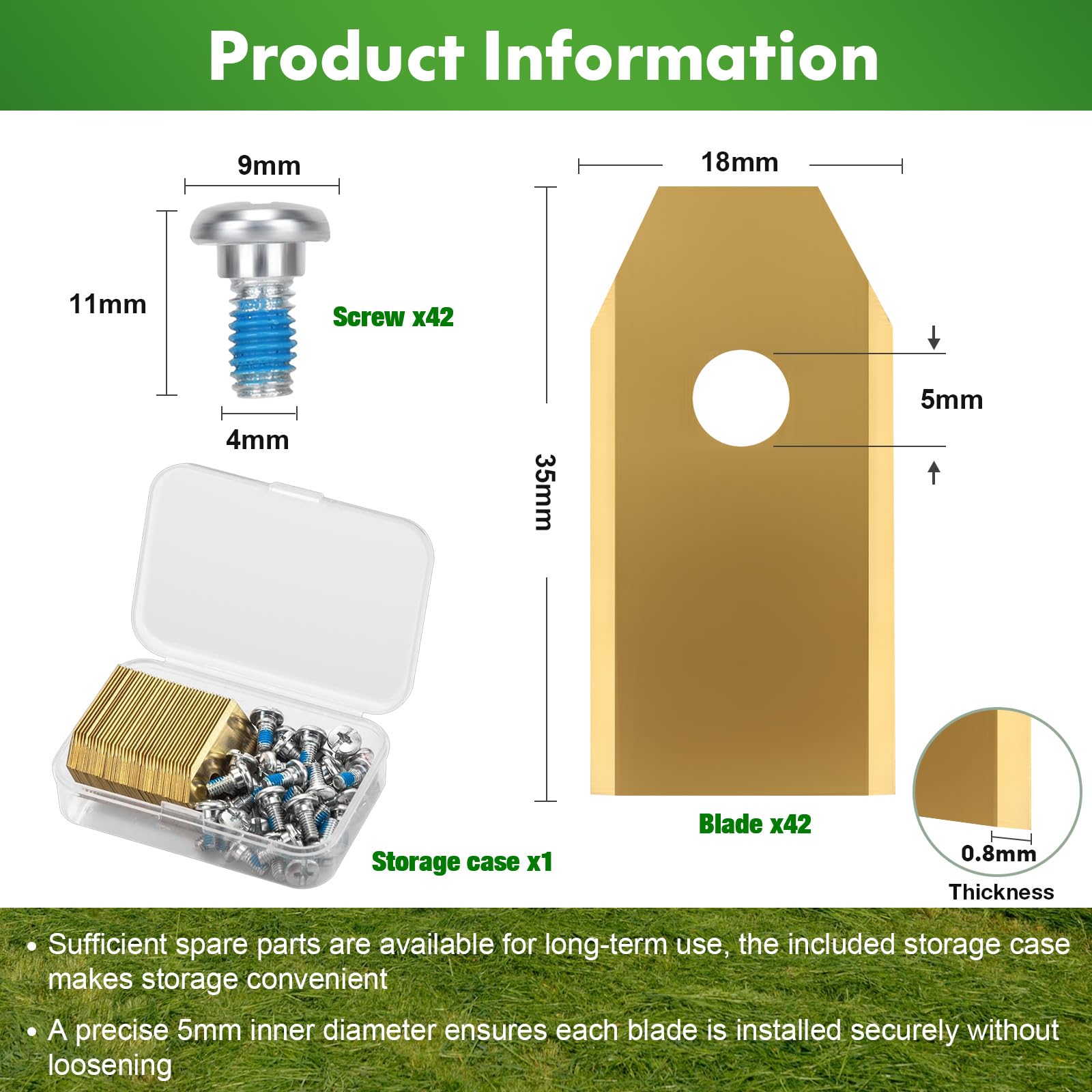 42 Lame di Ricambio Compatibili con Navimow i105E, i108E, i110E, H1500E, H3000E-VF, X315E, X390E, Lame Ricambio in Acciaio Inox Rivestite in Titanio per Tutte Navimow Serie Robot Rasaerba con 42 Viti