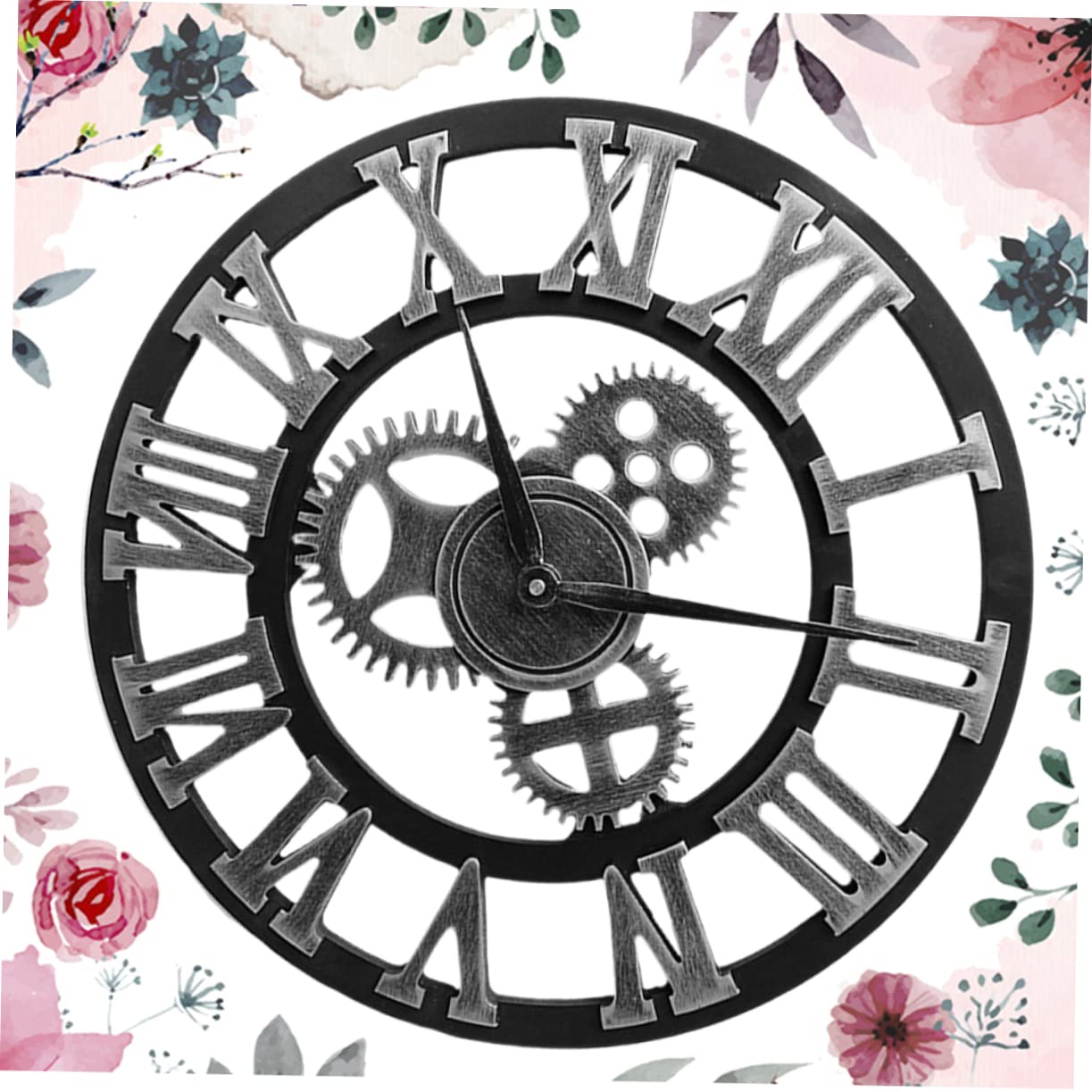 Cabilock Reloj de Pared Industrial Creativo de Metal y Madera Plata | Fácil de Instalar y Retirar, para Dormitorio y Salón, Estilo Moderno y Decorativo