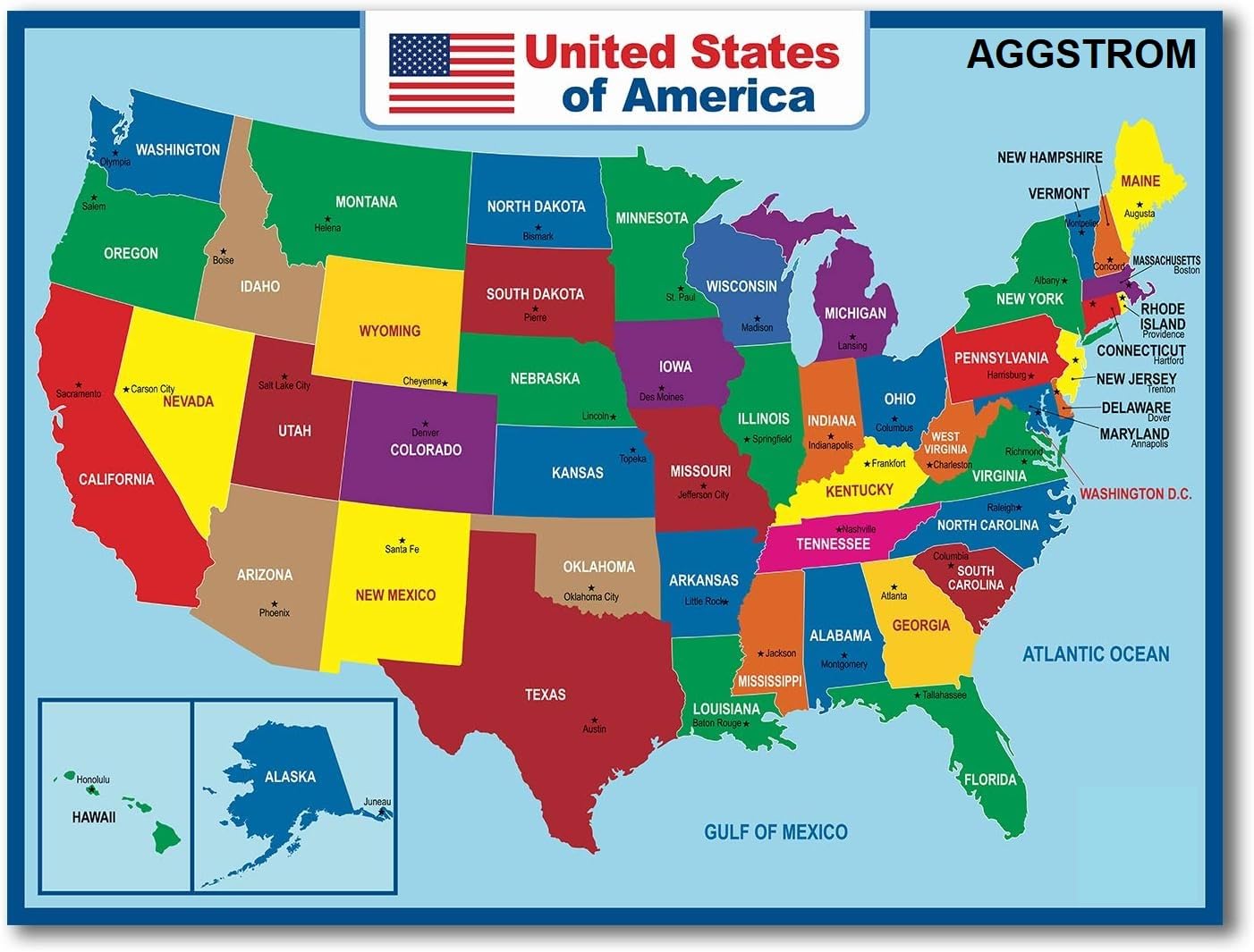 AGGSTROM Jumbo Waterproof United States Map Poster Digitally Printed on Vinyl Flex Used in Home Classroom for Kids or Adults, 36 x 24 Inch