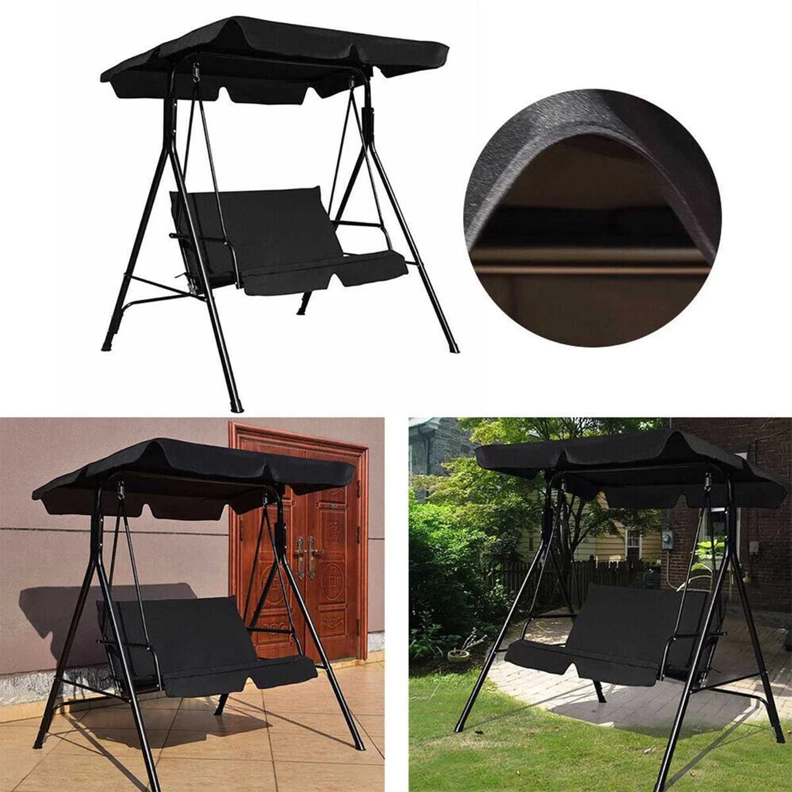 Toldo Recambio Balancin de Jardin con Cubierta Asiento 2/3 Plazas, Techo y Asiento de Repuesto para Columpio Jardín, Telas para Toldos Universal, Recubrimiento de PU Imp(Size:195x125x15cm,Color:Gris)