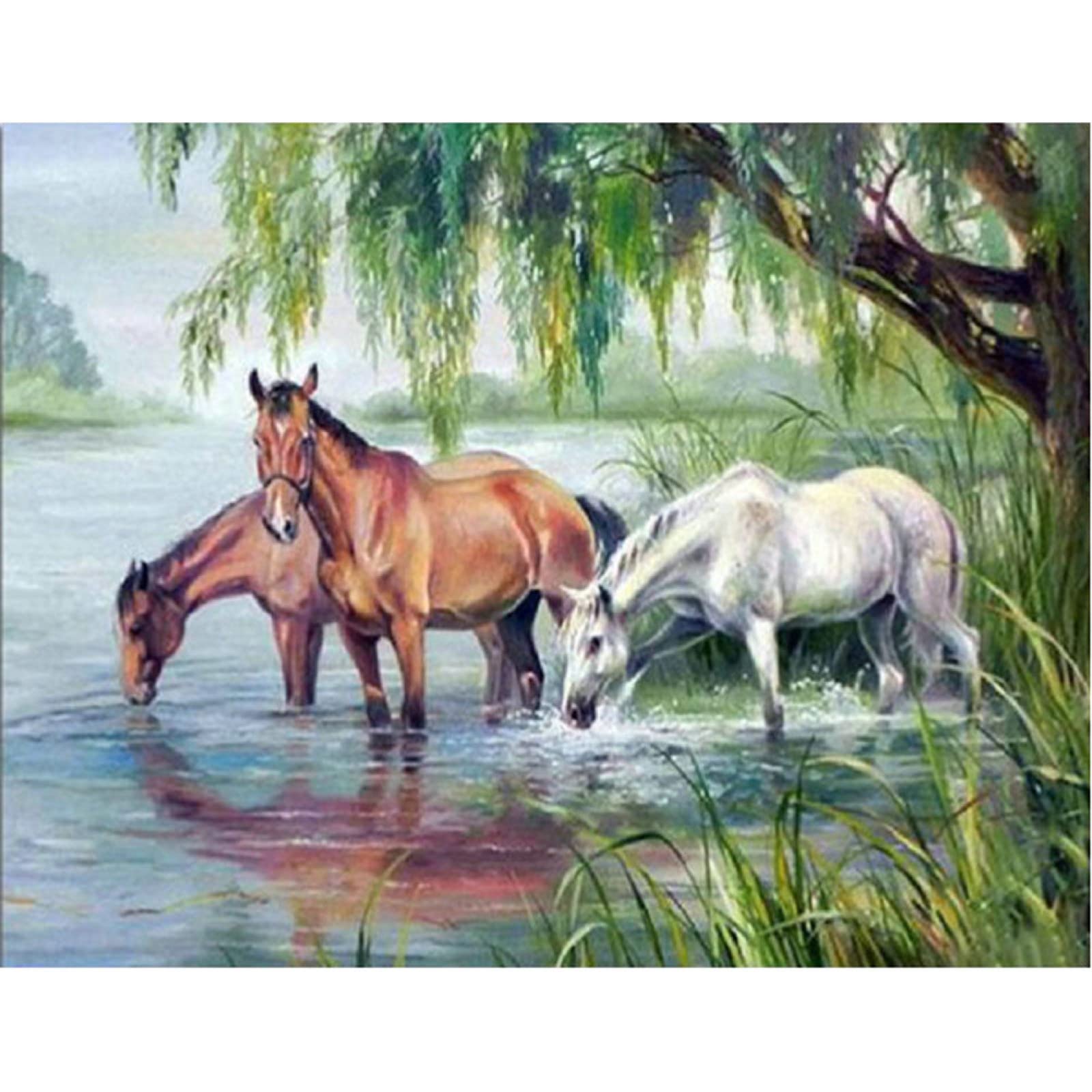 Kits complets 5D peinture diamant cheval du lac grand format 50x70cm broderie point de croix