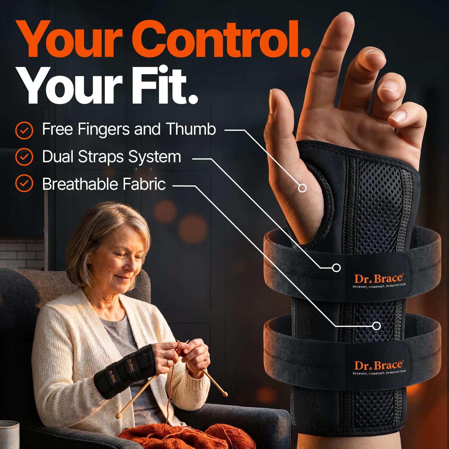 DR. Brace - Muñequera para túnel carpiano (tamaño L/XL, mano derecha, negro)